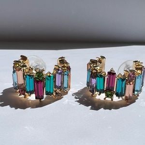 Colorful Gold Diamond-studded C-shaped earrings